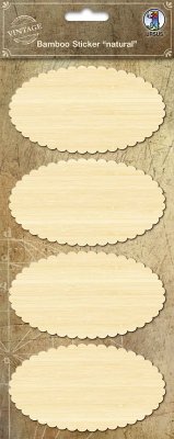 URSUS Vintage Bambus-Sticker Oval Bogenlinie, natural, 1 Stickerbogen (12 x 26 cm) mit 4 Stickern