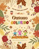 Outono colorido   Livro de colorir para crianças   Desenhos alegres de florestas, animais, Halloween e muito mais