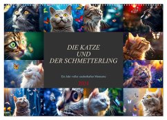 Die Katze und der Schmetterling (Wandkalender 2024 DIN A2 quer), CALVENDO Monatskalender - Meutzner, Dirk