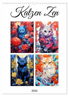 Katzen Zen (Wandkalender 2024 DIN A3 hoch), CALVENDO Monatskalender - Jaszke JBJart, Justyna