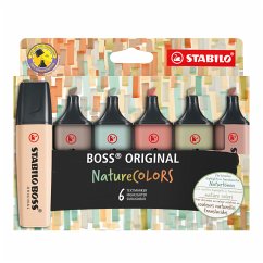 Textmarker - STABILO BOSS ORIGINAL NatureCOLORS - 6er Pack - beige, warmgrau, grünerde, siena, schlammgrün, umbra