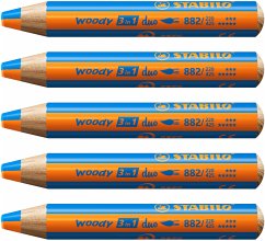 Duo Buntstift, Wasserfarbe & Wachsmalkreide - STABILO woody 3 in 1 duo - zweifarbige Mine - 5er Pack - orange/mittelblau
