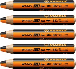 Duo Buntstift, Wasserfarbe & Wachsmalkreide - STABILO woody 3 in 1 duo - zweifarbige Mine - 5er Pack - orange/schwarz