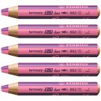 Duo Buntstift, Wasserfarbe & Wachsmalkreide - STABILO woody 3 in 1 duo - zweifarbige Mine - 5er Pack - pink/erika