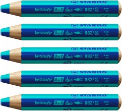Cover Duo Buntstift, Wasserfarbe & Wachsmalkreide - STABILO woody 3 in 1 duo - zweifarbige Mine - 5er Pack - ultramarinblau/türkis