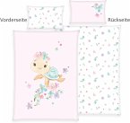 Herding 2485260063 - babybest® Bettwäsche, Little Turtle, Baumwolle/Renforcé, weiß/rosa, 40x60/100x135 cm