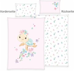 Cover Herding 2485260063 - babybest® Bettwäsche, Little Turtle, Baumwolle/Renforcé, weiß/rosa, 40x60/100x135 cm