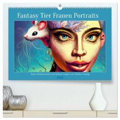 Fantasy Tier Frauen Portraits (hochwertiger Premium Wandkalender 2024 DIN A2 quer), Kunstdruck in Hochglanz