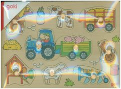Goki 57468 - Steckpuzzle Traktor mit Anhängern