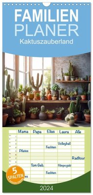 Familienplaner 2024 - Kaktuszauberland mit 5 Spalten (Wandkalender, 21 x 45 cm) CALVENDO