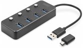 DIGITUS USB 3.0 Hub, 4-port schaltbar, Aluminium Gehaeuse