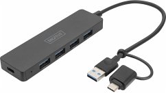 DIGITUS USB 3.0 Hub 4-Port+USB-C Adapter, SlimLine 0,2m Kabel