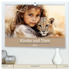 Kinder und Tiere (hochwertiger Premium Wandkalender 2024 DIN A2 quer), Kunstdruck in Hochglanz