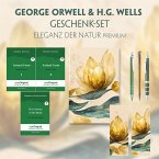 George Orwell & H.G. Wells Geschenkset - 3 Bücher (mit Audio-Online) + Eleganz der Natur Schreibset Premium, m. 3 Beilag