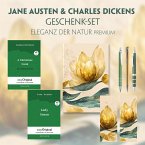 Jane Austen & Charles Dickens Geschenkset - 2 Bücher (Hardcover+ Audio-Online) + Eleganz der Natur Schreibset Premium, m