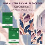 Jane Austen & Charles Dickens Geschenkset - 2 Bücher (Hardcover+ Audio-Online) + Marmorträume Schreibset Premium, m. 2 B