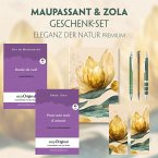 Guy de Maupassant & Émile Zola Geschenkset - 2 Bücher (mit Audio-Online) + Eleganz der Natur Schreibset Premium, m. 2 Be
