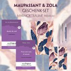 Guy de Maupassant & Émile Zola Geschenkset - 2 Bücher (mit Audio-Online) + Marmorträume Schreibset Premium, m. 2 Beilage