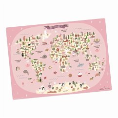 Cover-your-desk Tischset für Kinder Weltkarte in rosa mit Tieren in deutsch, aus hochwertigem Vinyl, 44 x 32 cm