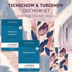 Tschechow & Turgenew Geschenkset - 2 Bücher (Hardcover mit Audio-Online) + Marmorträume Schreibset Premium, m. 2 Beilage