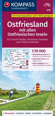 Cover KOMPASS Fahrradkarte 3322 Ostfriesland mit allen Ostfriesischen Inseln mit Knotenpunkten 1:70.000