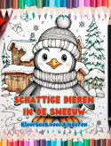 Schattige dieren in de sneeuw - Kleurboek voor kinderen - Creatieve scènes van dieren die genieten van de winter