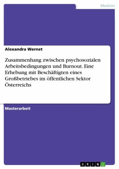 Zusammenhang zwischen psychosozialen Arbeitsbedingungen und Burnout. Eine Erhebung mit Beschäftigten eines Großbetriebes im öffentlichen Sektor Österreichs (eBook, PDF) - Wernet, Alexandra