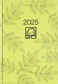 Zettler - Wochenbuch 2025 grün, 14,6x21cm, Taschenkalender mit 128 Seiten im Kartoneinband, Tages- und Wochenzählung, Mondphasen, Recyclingpapier und internationales Kalendarium