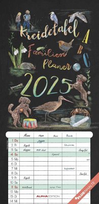 Kreidetafel Familienplaner 2025 - Familienkalender 22x45 cm - 5 Spalten - Kalender mit Ferienterminen und vielen Zusatzinformationen - Wandkalender