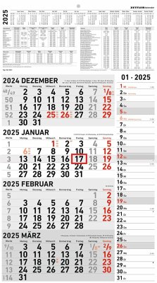 4-Monatskalender Kombi 2025 - Büro-Kalender 33x45 cm (geöffnet) - mit Datumsschieber - Zettler - 961-0011