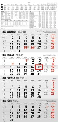 4-Monatskalender 2025 - Büro-Kalender 30x49 cm (geöffnet) - mit Datumsschieber - Zettler - 960-0011