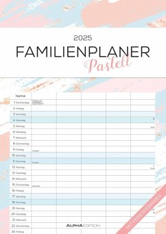 Familienplaner Pastell 2025 - Familienkalender A3 (29,7x42 cm) - mit 5 Spalten, Ferienterminen (DE/AT/CH) und viel Platz für Notizen - Wandkalender