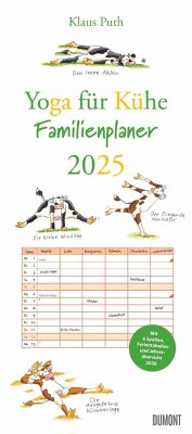 Yoga für Kühe Familienplaner 2025 - Wandkalender - Familien-Kalender mit 6 Spalten - Format 22 x 49,5 cm