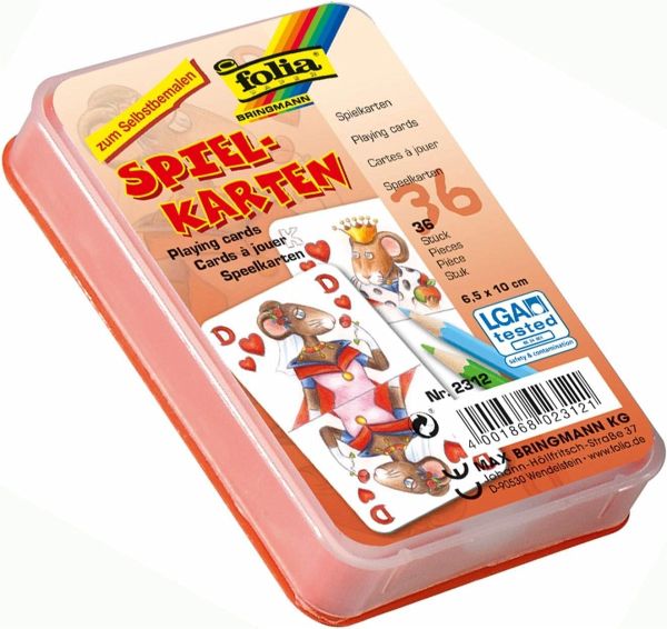 Folia Spielkarten 6,5 x 10 cm, 36 Karten, blanko weiß, zum selbst Bemalen und Bekleben Folia Spielkarten 6,5 x 10 cm, 36 Karten, blanko weiß, zum selbst Bemalen und Bekleben