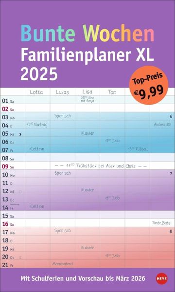 Bunte Wochen Familienplaner XL 2025 Bunte Wochen Familienplaner XL 2025