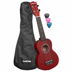 Soprano Ukulele Linden Red Set (incl. incl. 4 languages Method (DE/EN/FR/ES), Bag unpadded, 3 Picks, Tuner) **