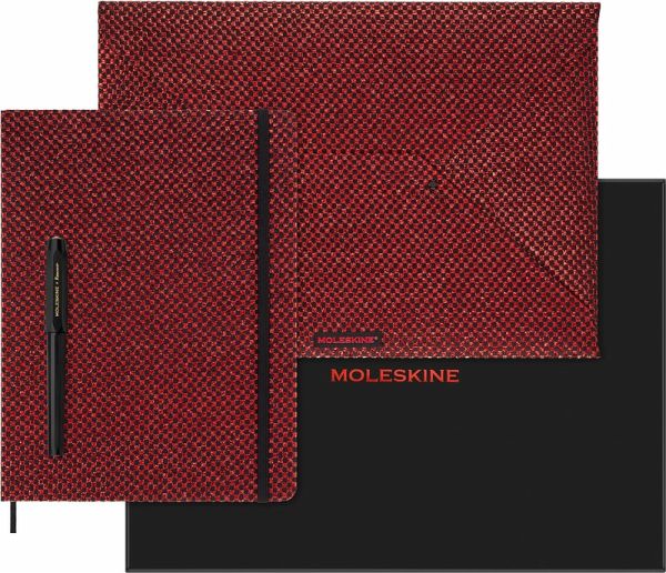 Moleskine Shine Sammlerbox Notizbuch rot (XL liniert Fester Hard Cover Einband) Umschlag rot Kaweco Füllfederhalter schwarz