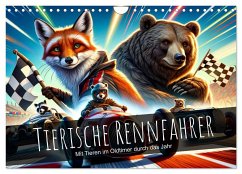 Tierische Rennfahrer - Mit Tieren im Oldtimer durch das Jahr (Wandkalender 2025 DIN A4 quer), CALVENDO Monatskalender