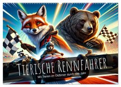 Tierische Rennfahrer - Mit Tieren im Oldtimer durch das Jahr (Wandkalender 2025 DIN A2 quer), CALVENDO Monatskalender - Calvendo