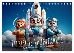 Tierische Raumfahrer: Durch das Universum mit Fell und Feder (Tischkalender 2025 DIN A5 quer), CALVENDO Monatskalender - Calvendo;artefacti