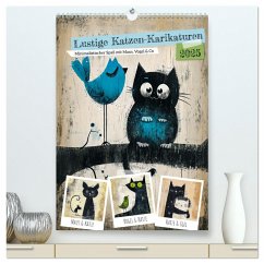 Lustige Katzen-Karikaturen - Minimalistischer Spaß mit Maus, Vogel und Co (hochwertiger Premium Wandkalender 2025 DIN A2 hoch), Kunstdruck in Hochglanz - Calvendo;Frost, Anja