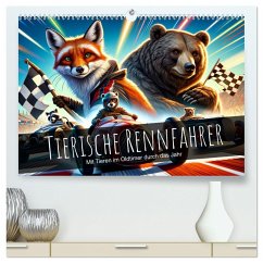 Tierische Rennfahrer - Mit Tieren im Oldtimer durch das Jahr (hochwertiger Premium Wandkalender 2025 DIN A2 quer), Kunstdruck in Hochglanz