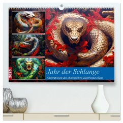 Jahr der Schlange - Illustrationen des chinesischen Tierkreiszeichens (hochwertiger Premium Wandkalender 2025 DIN A2 quer), Kunstdruck in Hochglanz