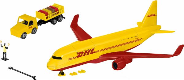 SIKU 1702 - DHL Frachtflugzeug mit Gepäckwagen, Fluglotse und Zubehör SIKU 1702 - DHL Frachtflugzeug mit Gepäckwagen, Fluglotse und Zubehör