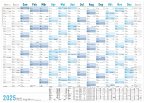 Wandkalender 2025 A1+ [Blau] 89cm x 63cm gefalzt mit Extra A4-Übersicht Eurolochung