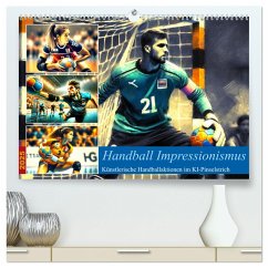 Handball Impressionismus, Künstlerische Handballaktionen im KI-Pinselstrich (hochwertiger Premium Wandkalender 2025 DIN A2 quer), Kunstdruck in Hochglanz