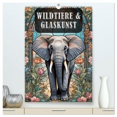 Wildtiere und Glaskunst im Tiffany Stil (hochwertiger Premium Wandkalender 2025 DIN A2 hoch), Kunstdruck in Hochglanz - Calvendo;ShirtScene
