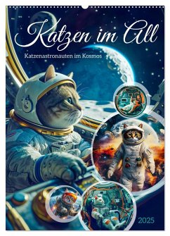 Katzen im All - Katzenastronauten im Kosmos (Wandkalender 2025 DIN A2 hoch), CALVENDO Monatskalender