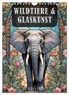 Wildtiere und Glaskunst im Tiffany Stil (Wandkalender 2025 DIN A4 hoch), CALVENDO Monatskalender