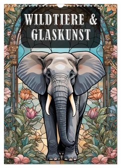 Wildtiere und Glaskunst im Tiffany Stil (Wandkalender 2025 DIN A3 hoch), CALVENDO Monatskalender